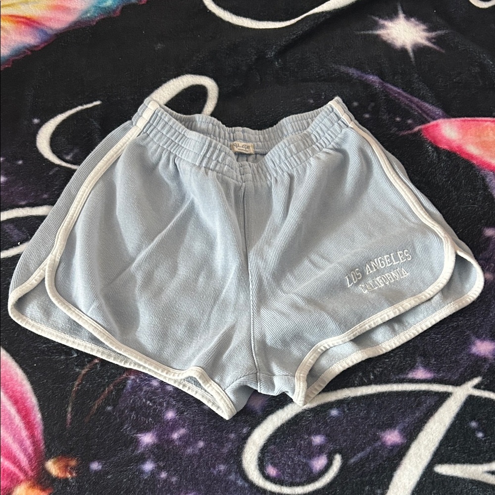 Sky Blue Athletic Shorts with White Trim